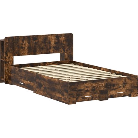 Maison Exclusive - Cadre de lit avec rangement Chêne fumé 120 x 190 cm (1/5)
