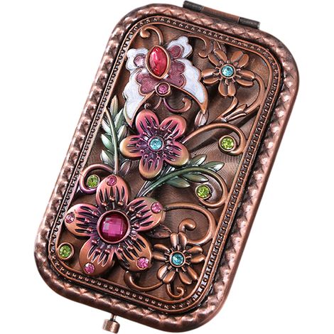 1 Miroir de poche pliable double face métal cuivré style européen rétro portable pour maquillage femme (1/5)