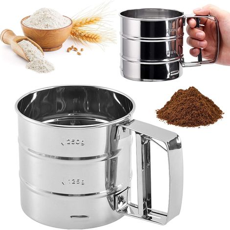 Tamis de Farine Acier Inoxydable,Passoire cuisine,Cuisson Tasse de Tamis,Passoire à Farine,pour Filtrer Farine,Sucre en Poudre,Cacao en Poudre,capacité de 250 grammes (1/5)