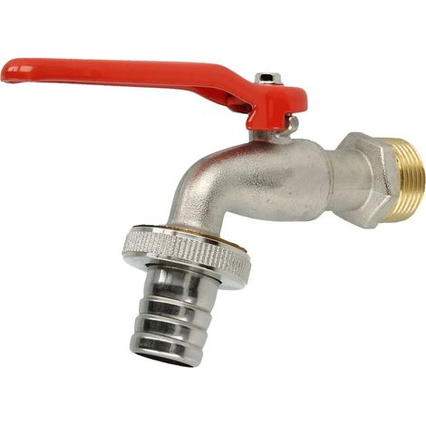 Robinet double service 3/4 laiton nicklé, avec raccord de flexible