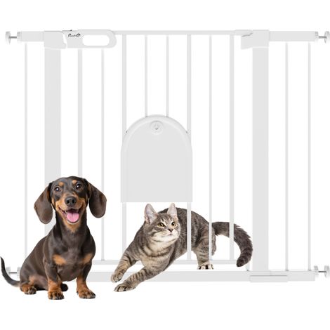 Cancellino per Cani Regolabile con Porta Piccola e Chiusura Automatica, 75-103x76cm, Bianco