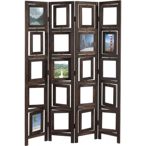 Paravent 4 panneaux marron en bois avec porte photos 160x125cm PAR04029 (1/3)