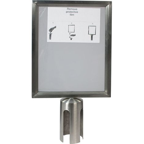 Porte-affiches pour poteau à corde rétractable - A4 - acier inoxydable  (accessoires pour fixation inclus) - Securit