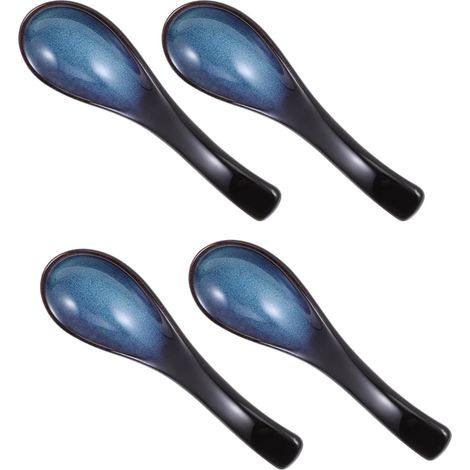 Lot de 4 Cuillères à Riz en Céramique Rétro Japonaise Bleu Chat Œil, Cuillères à Dessert et Soupe de Petite Taille, Légères et Adaptées Usage Domestique Quotidien (1/5)