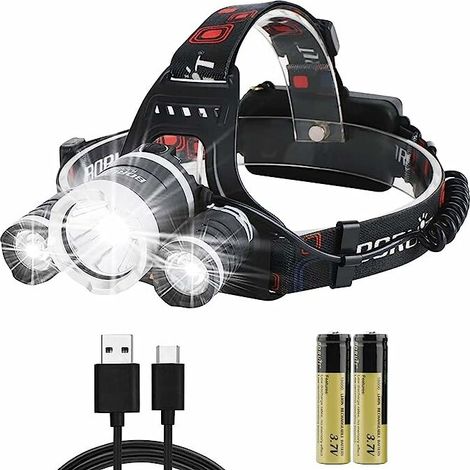 Lampe frontale LED rechargeable Lampe frontale super lumineuse de 5000 lumens avec 4 modes Excellent outil de plein air pour les adultes et les enfants [Classe énergétique A++]. (1/5)