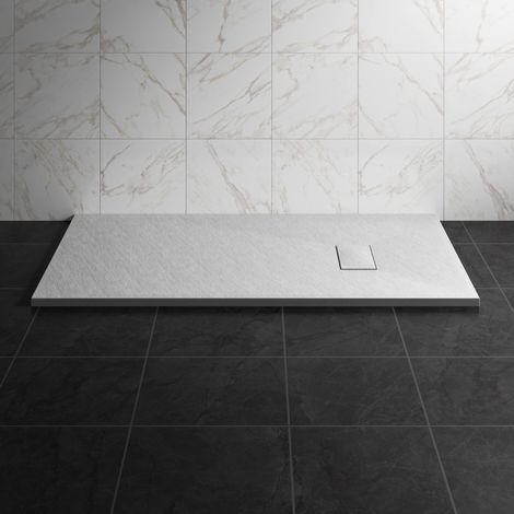 NRG 1400 x 700mm SMC White Rectangle Slate Effect Bathroom Shower Tray