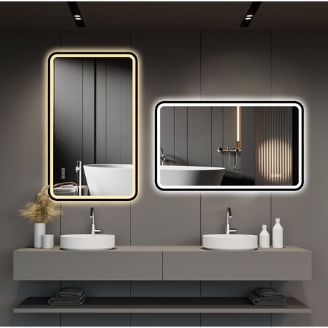CHICFURN espejo de baño LED 60x100 cm aluminio negro antivaho regulable IP44 (1/5)