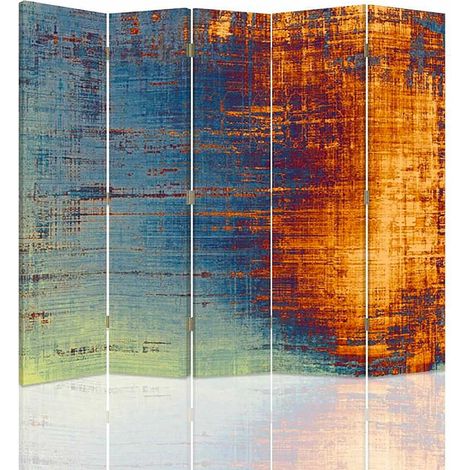 Paravent Abstraction Solaire Design 5 Volets Décoratif - 180 x 150 cm - 2 faces R° V° + rotation 360° (1/5)