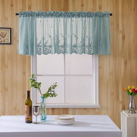 Rideau Haut - Rideau De Fenêtre En Dentelle Avec Broderie Fleurie - Semi Transparent - Pour Chambre À Coucher Cuisine Salle De Bain - 74 X 61 Cm (1/5)