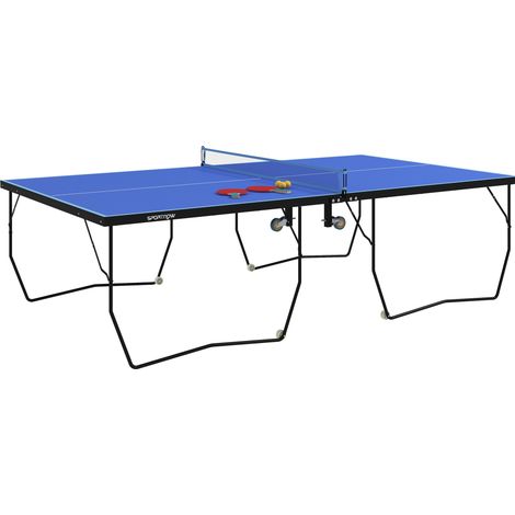 Mesa de ping pong plegable con red, ruedas, 2 palas y 3 pelotas, MDF, azul, 274 x 152,5 x 76 cm (1/5)