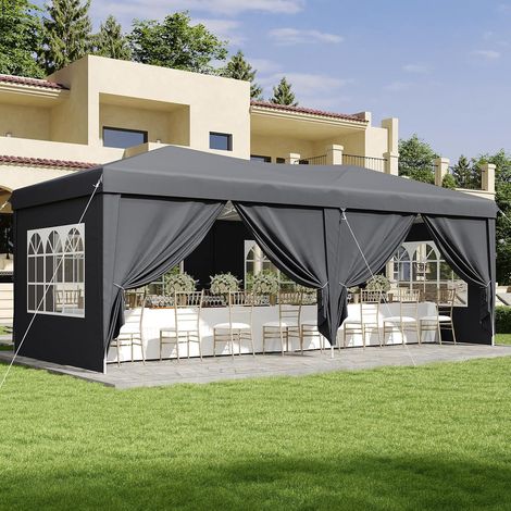 Aoxun Pop Up Gazebo 3x6m with 6 Removable Sidewalls, Waterproof Instant 10x20ft Tent, UV Protected Large Heavy Duty Party Canopy for Outdoor Events and Weddings (Grey) (1/5)