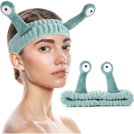 Diadema para maquillaje, lavado, pañuelo suave de forro polar coral, caracol, dibujos animados, elástico, cuidado facial y de la piel, verde (1/5)