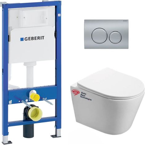 Geberit Pacchetto Bati-support per WC + WC Infinitio Swiss Aqua Technologies senza flangia + placca Delta20 in cromo opaco (Infi