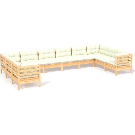 Muebles de jardín 10 piezas cojines madera de pino color crema vidaXL (1/5)
