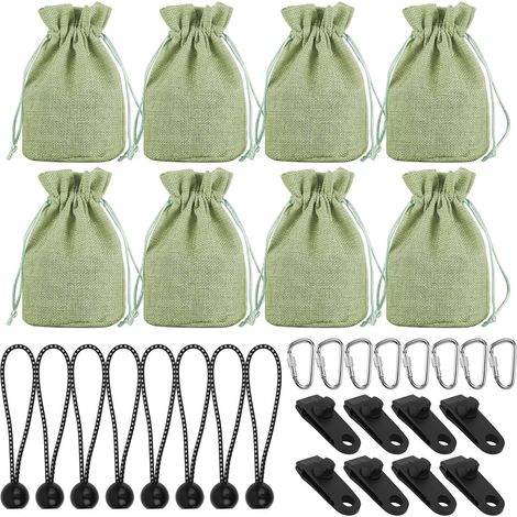 Lot de 8 sacs de poids portables pour tonnelle et extérieur, avec mousquetons, clips et cordons élastiques, fixation sûre pour tentes, rideaux et nappes, vert (1/5)