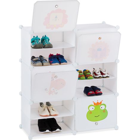 Relaxdays Zapatero infantil, 12 compartimentos para 24 pares, Extensible, 95 x 84 x 31,5 cm, Blanco (1/5)