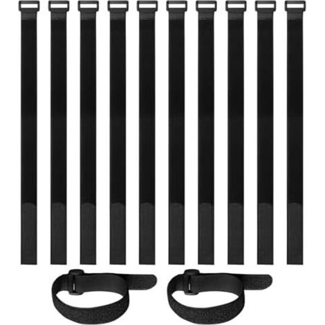 10 Pièces Scratch Cable Réutilisables en Nylon Noir 50 cm x 2 cm, Attache Câble avec Boucle, Ruban pour Gestion des Scrtch Cables, Maison, Bureau et Extérieur - (1/5)