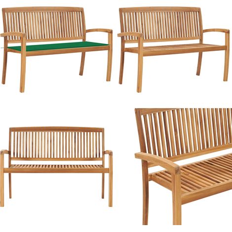 Panchina da Giardino Impilabile e Cuscino 128,5cm Teak Massello - Panchina da giardino - Panchina in legno teak