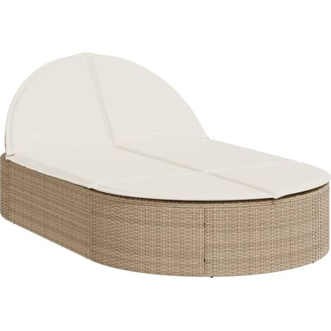 Maison Exclusive - Doppel-Sonnenliege mit Auflagen Beige Poly Rat