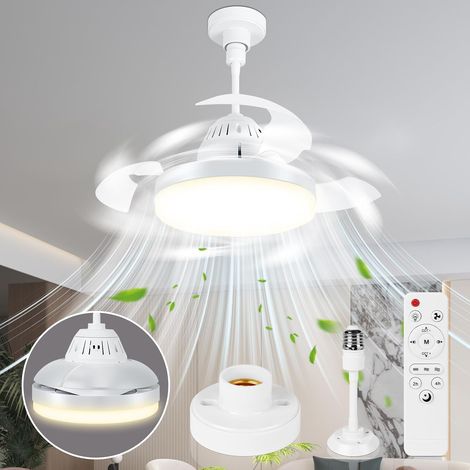 43CM Lustre Ventilateur de Plafond Pliable avec Douille E27 et Telecommande, Petit Lampe Ventilateur, 3 Pales Cachées,3 Vitesses (1/5)