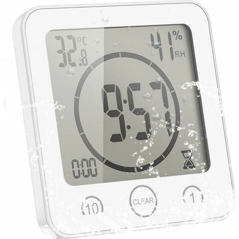 Horloge Salle De Bain - LCD Étanche IP24 - Affichage Température Et Humidité - Compte À Rebours Et Alarme - Montage Par Ventouse Support Ou Trou - 1 Pièce (1/4)