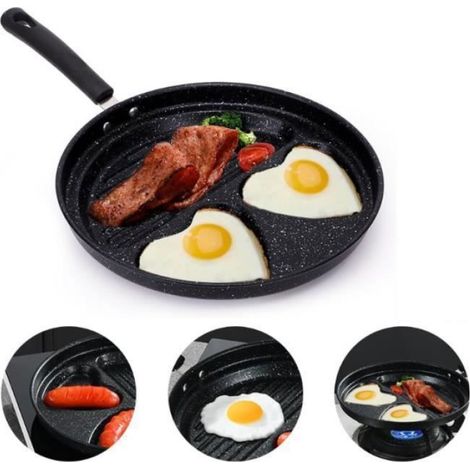 Poêle À Omelette - Aluminium Antiadhésif - 3 Emplacements - Poignée Anti-brûlure - 1 Pièce