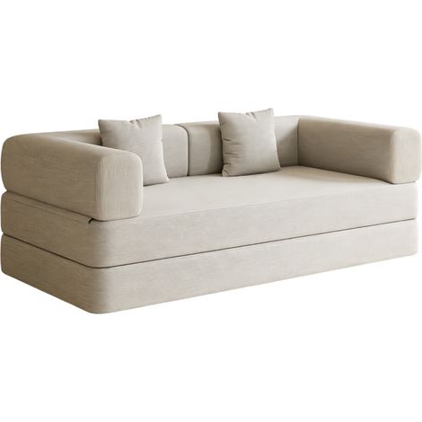 Sofá cama convertible de pana color blanco roto HOMVRA (1/5)