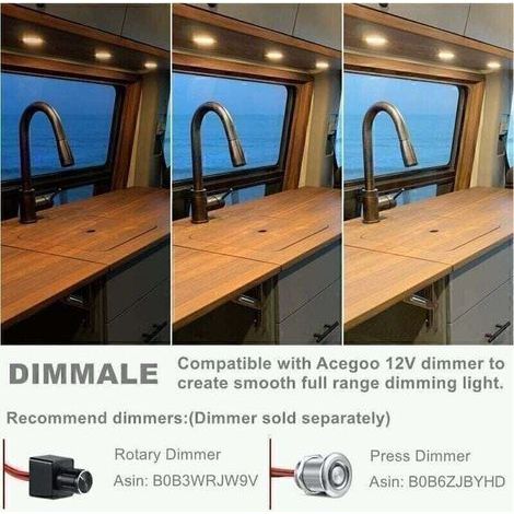 4 x Spot LED Encastrable 12V Trou 58-65mm 3W 6400K Plafonnier Encastré pour Camping-car Bateau Caravane Van Yacht Blanc froid (Finition argentée), (1/3)