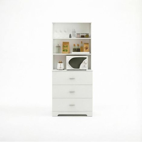 Librería moderna blanca con 3 cajones y 3 estantes abiertos 79 x 39,5 x 182,2 cm (1/4)