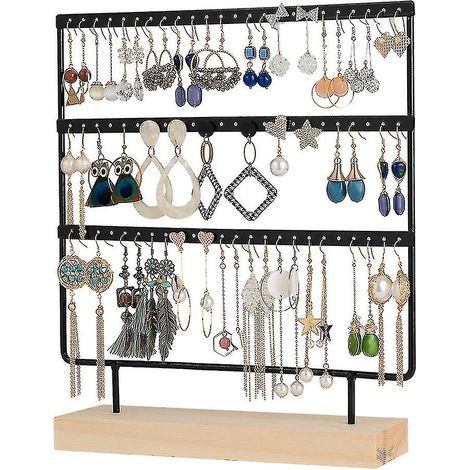 Earring Organizer Holder 3-layer 72 Holes Earring Holder Jewelry Tower With Wooden Base Jewelry Organizer Earring Display Stand Ideal Gifts For Girls (1/5)