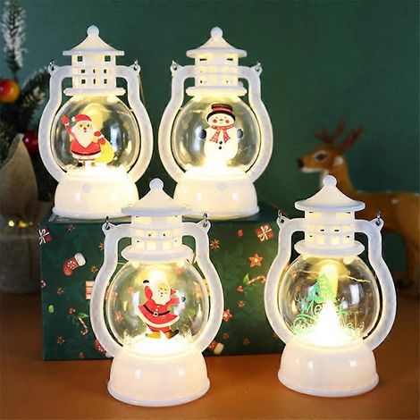 Beleuchtete Weihnachtslaterne, 4 Mini-Schneekugeln mit Glitzer, Retro-Schneekugeln mit Weihnachtsmann, drehbare Weihnachtsdekolampe (1/5)