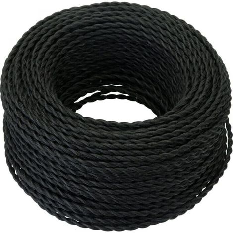 Cavo elettrico tessile da 10 m, cavo in corda di canapa intrecciata retrò 2x0,75 mm², 2 fili intrecciati, per lampada a sospensione fai da te/nero (1/4)