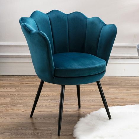 Wahson Silla de Tocador de Terciopelo con Respaldo en Forma de Pétalos, Sillón Tapizado para Dormitorio y Sala de Estar, Verde Azulado