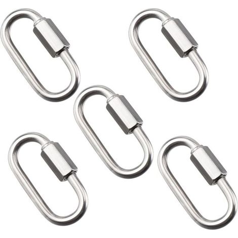 12 Pièces M4 Maillon Rapide en Acier Inoxydable, Connecteur à Vis en Forme de D, Mousqueton pour Chaîne Intérieur et Extérieur (1/5)