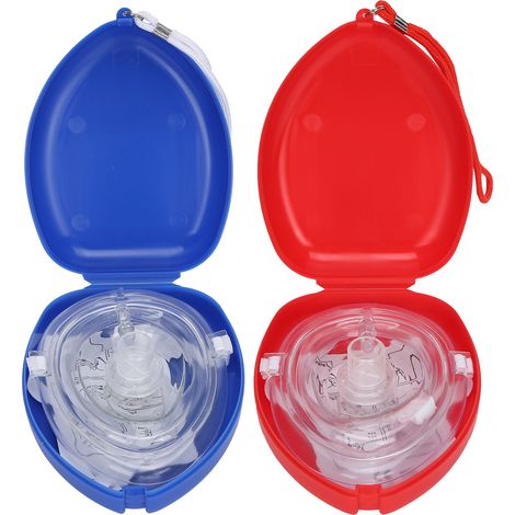 Masque de RCP d'urgence à valve unidirectionnelle pour réanimation artificielle - Protection respiratoire de secours, couleur Rouge Bleu (1/5)