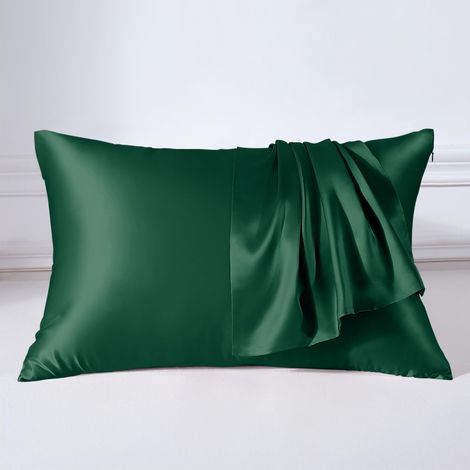 Housse de coussin en soie 22 Momme - 100% Housse de coussin en soie pour oreiller de lit et canapé - Housse de coussin en soie anti-acariens avec fermeture éclair - Vert émeraude 40 x 60 cm (1/5)