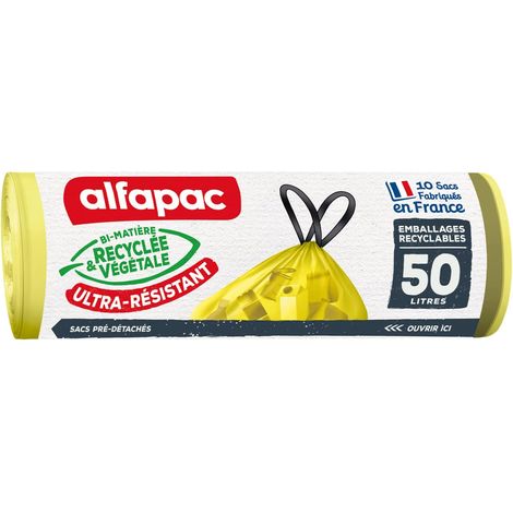 10 sacs-poubelle tri des emballages - lien coulissant - 50L, Jaune (1/5)
