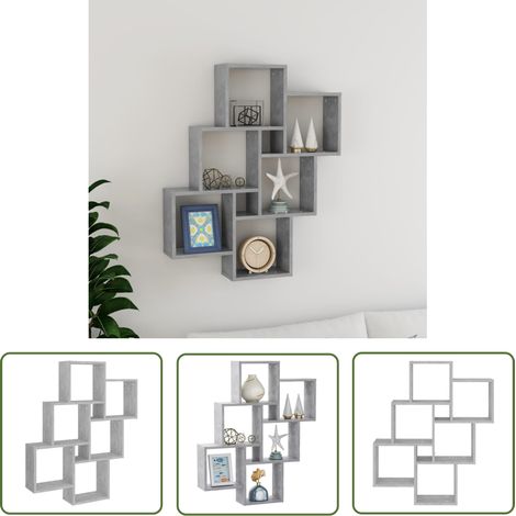 The Living Store Würfelregal Betongrau 78x15x93 cm Holzwerkstoff - Wand Regal - Regal Grau - Holzwandregal - Aufbewahrungswandregal - Deko Regal (1/5)