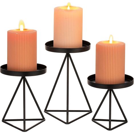 Kerzenständer Metall 3er Set Schwarz für Stumpenkerzen, Vintage Tischdeko (1/5)