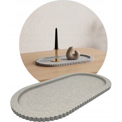 Plateau décoratif rectangulaire gris 25 cm, porte-bougies et plateau à bijoux (1/5)