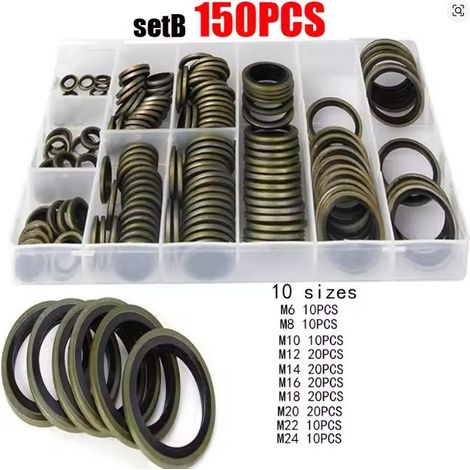 Kit de 150 joints toriques M6-M24 en caoutchouc galvanisé pour applications automobiles, hydrauliques, de plomberie et électriques. Ce kit comprend également des joints pour tuyaux isolants. (1/3)