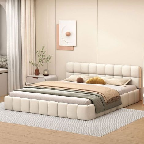Doppelbett 160x200 cm - TANANT - Gepolstertes Doppelbett - Gepolsterter Kopfteil - MDF - Beige