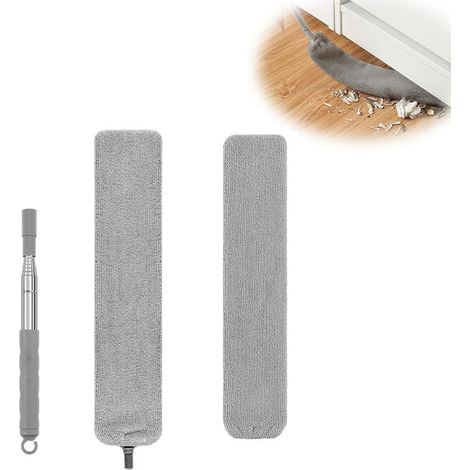 Plumeau rétractable pour le nettoyage des espaces avec 2 chiffons en microfibre, tige de 1 m et brosse lavable et rétractable. (1/5)