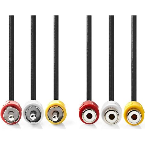 Nedis Composite-Videokabel / 3x Cinch-Stecker / 3x Cinch Buchse / Vernickelt / 480p / 2.00 m / Rund / PVC / Schwarz / Label