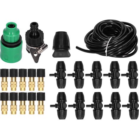 Kit d'irrigation par atomisation 10m avec buses en cuivre réglables, tuyau 8/11 mm pour jardin et serre