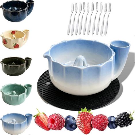 Bols à baies perforés en céramique essoreuse à fruits auto-essoreuse panier passoire pour fraises et raisins multi-usage lot de 4 (1/5)