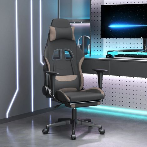 Gaming-Stuhl mit Fußstütze Schwarz und Taupe Stoff