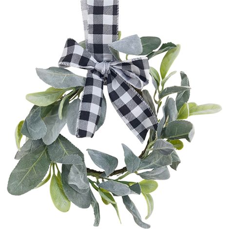 Mini Xmas Wreath Artificial Green Leaves Kitchen Cabinet Wreath for Windows Table TV Cabinet Decor with Black White Check Bow (1/2)