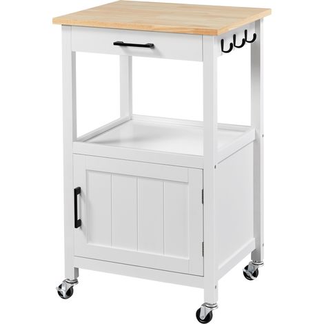 Yaheetech – Desserte de cuisine en bois MDF et pin 55x45x89cm – Chariot roulant avec tiroir et armoire – 4 rouleaux rotatifs 360°