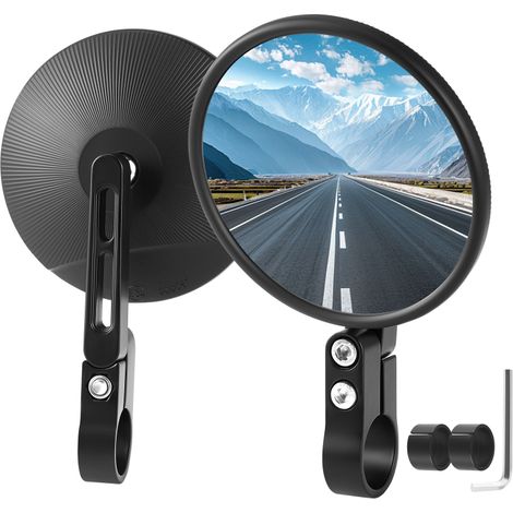 Rétroviseur de guidon E24 pour moto, rond, rotation à 360°, usinage CNC de précision, 10 cm (4 pouces), compatible avec la plupart des motos, scooters, quads et cyclomoteurs (lot de deux). (1/5)